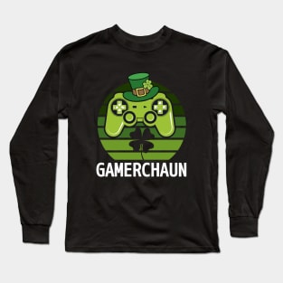 Gamerchaun Irish Gaming St Patrick's Day Retro Green Design Long Sleeve T-Shirt